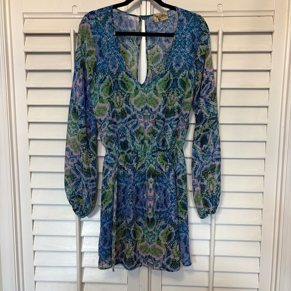 Show Me Your Mumu Blue Snakeskin Print Rainey‎ Mini Dress Size Medium - Picture 1 of 8
